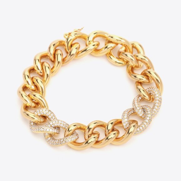 18K Gold Plated Cubic Zirconia Chain Bracelet For Women - Picture 1 of 6